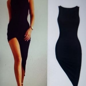Sexy black long leg slit Bodycon Dress